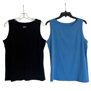 Croft & Barrow Black and Blue Tank Tops Size Medium